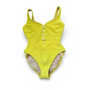 LA BLANCA Vibrant Yellow One Piece Swimsuit with Buttons Size 12 (L/XL)